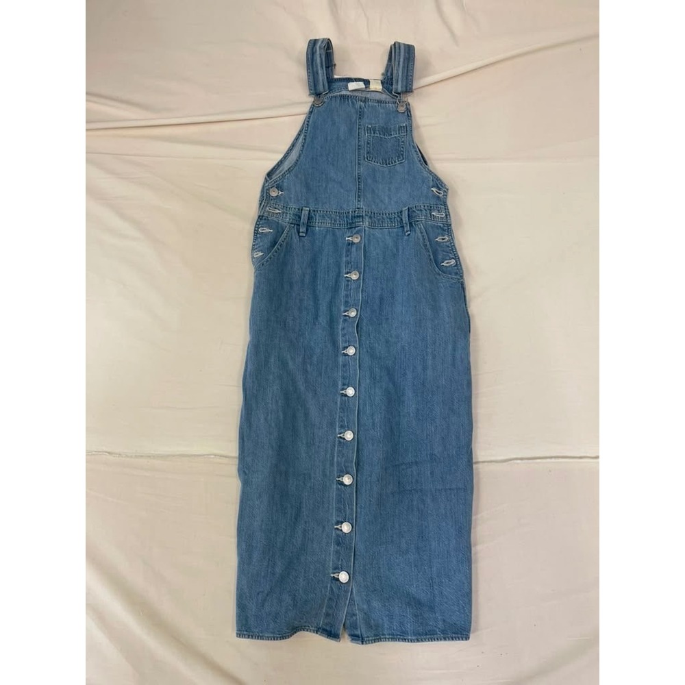 Levis Womens Denim‎ Overall Maxi Dress Blue Button Front Standard Fit XS NEW